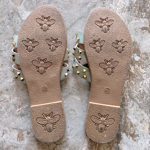 Light teal aqua sandals with gold studs size 43 9.5 - Picture 2 of 2